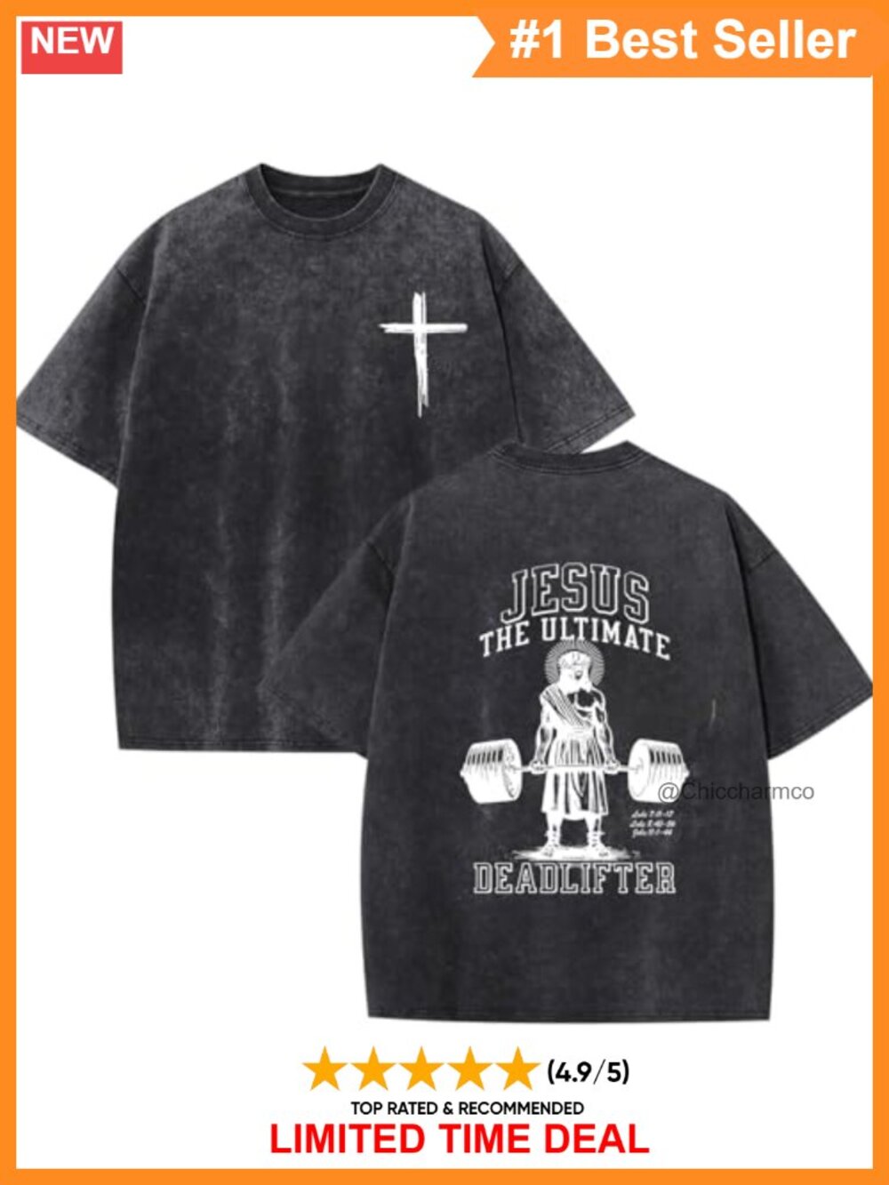 Mens Christian Graphic T-Shirt Jesus Deadlifter Washed Cotton Crew Neck
